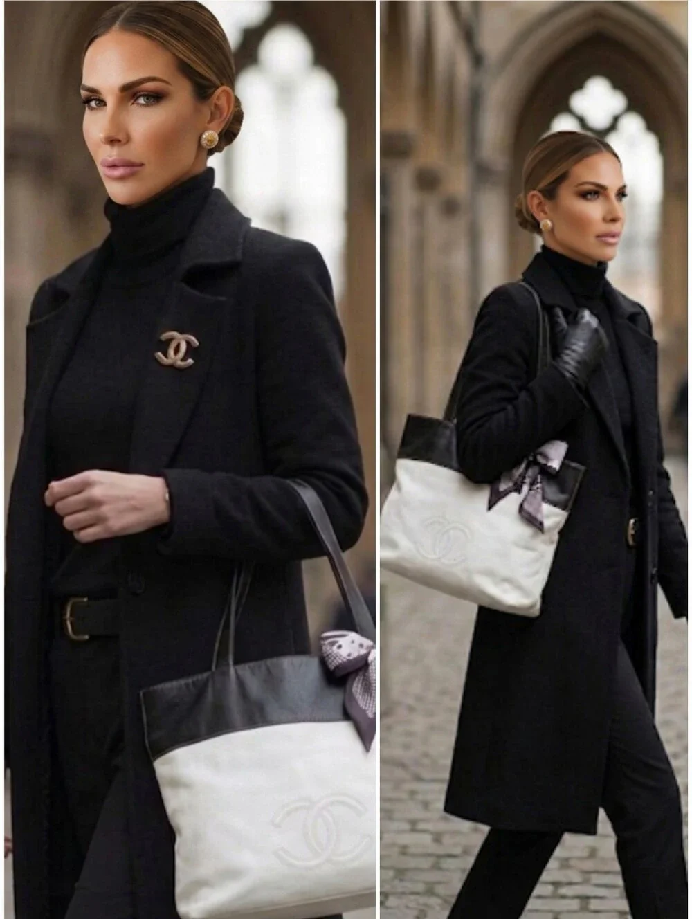 Chanel Vintage  Black & White Lambskin CC Shopper Tote 1997-1999 ✨️💕